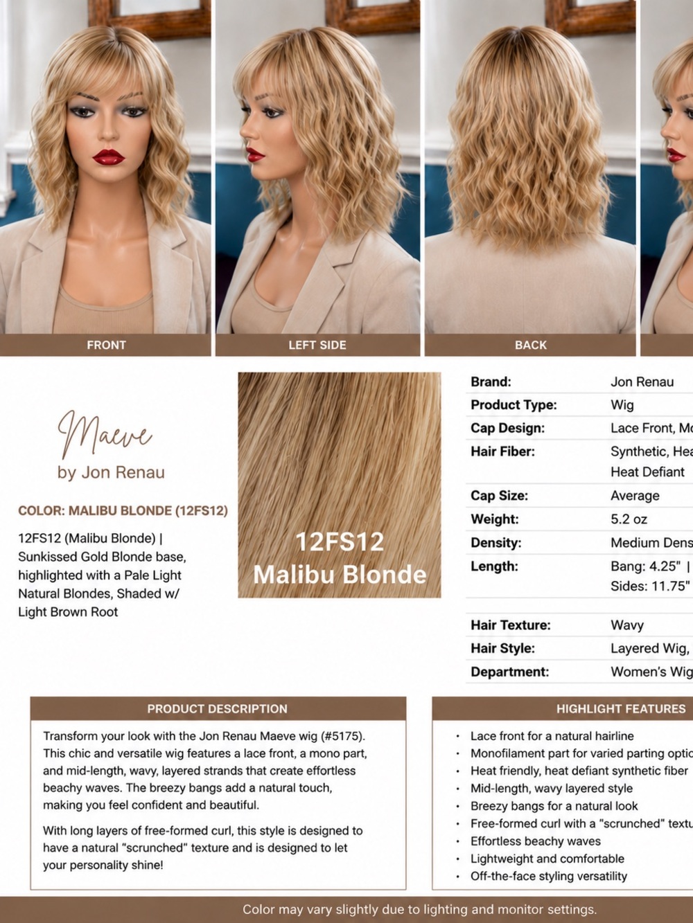 Maeve Wig - 12FS12 Malibu Blonde by Jon Renau